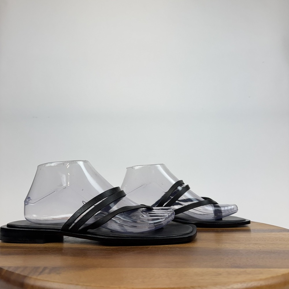 Womens Schutz Rania Black Leather Strappy Comfort Casual Thong Sandals Size 10 B